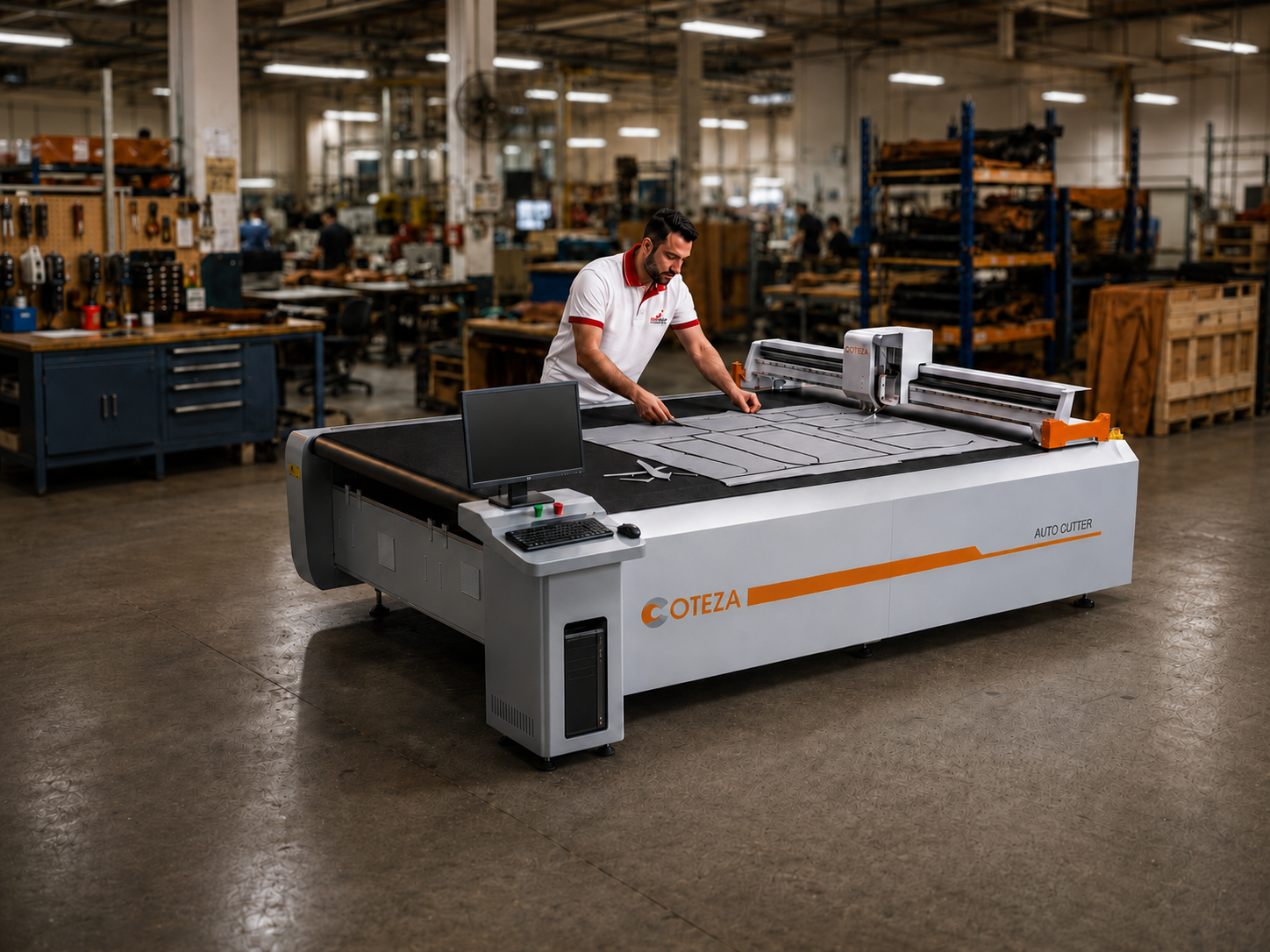 COTEZA Auto Cutter die-less cutting system in operation on a factory floor