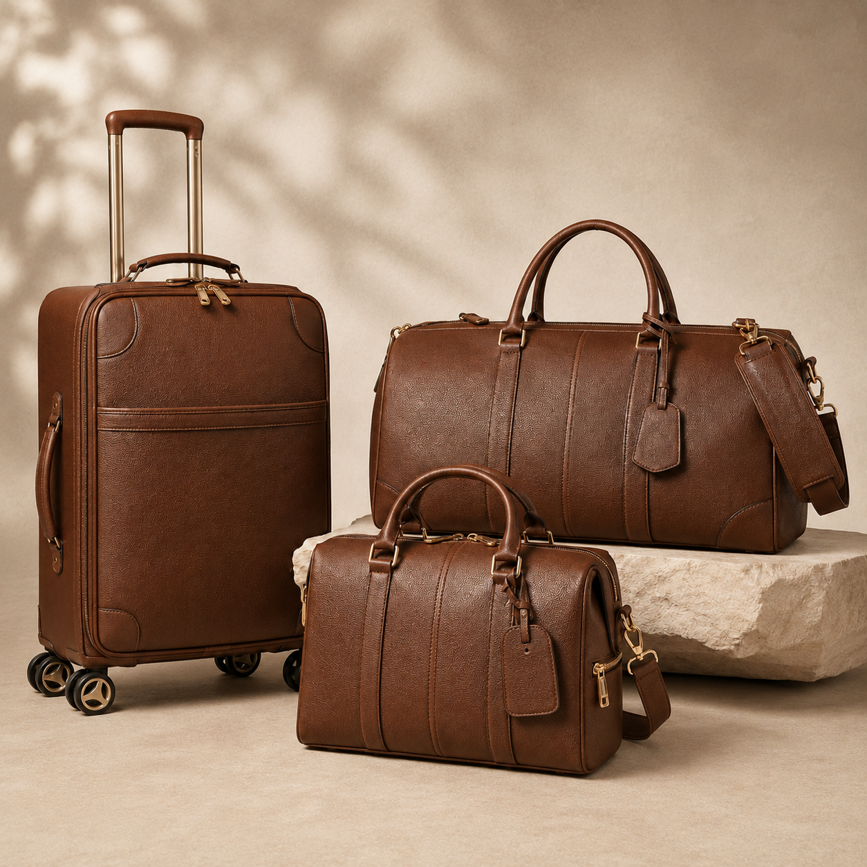 Leather luggage set - trolley case, holdall and weekend bag